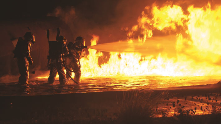 Firefighters fighting a fire