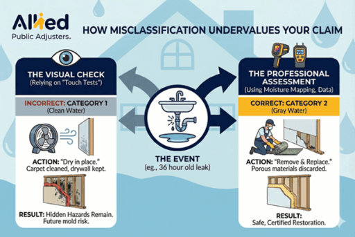 Infographic showing what you should do after identifying water damage