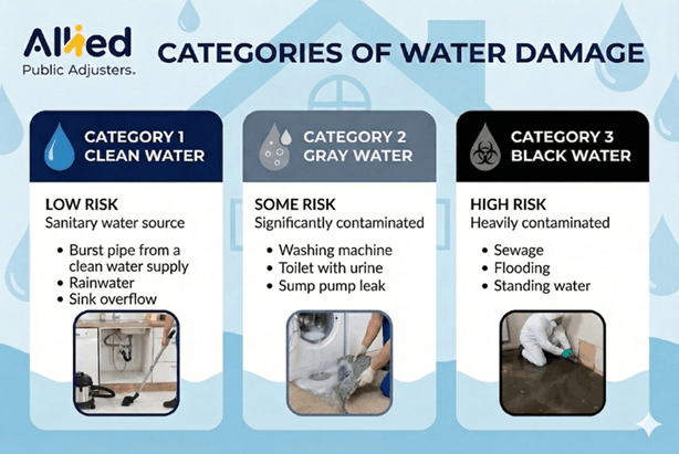 Infographic showing 3 types of water damage